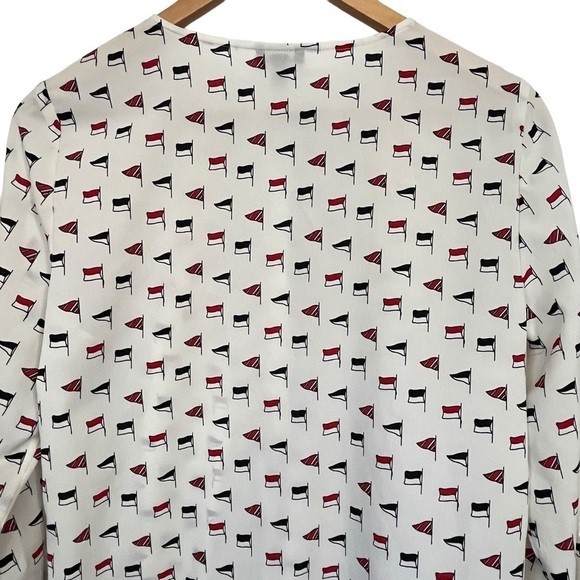 Talbots Nautical Print Long Sleeved Half Button up Blouse Size 8 - Picture 2 of 8